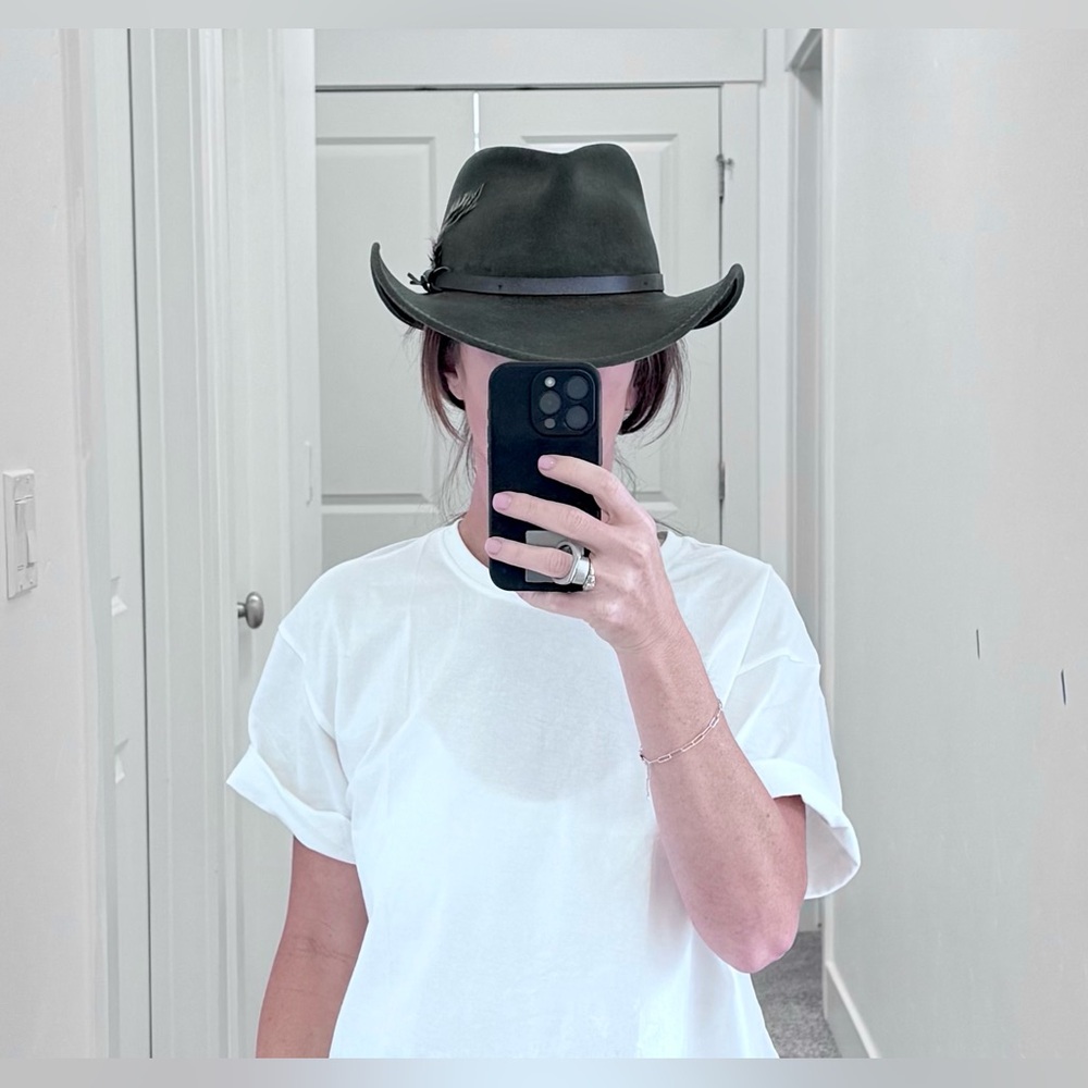 Used old broken vintage Outback felt wool waterproof cowboy hat worn trash faded